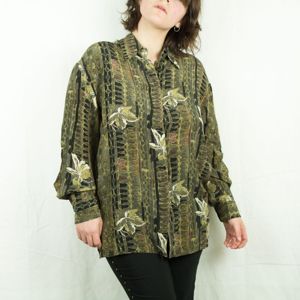 Vintage Silk Long-Sleeve Button-Up by Tess